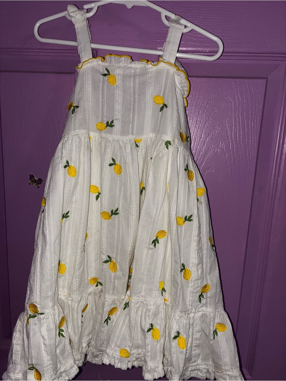 Flapdoodles White Sundress with Yellow Lemon Embroidery